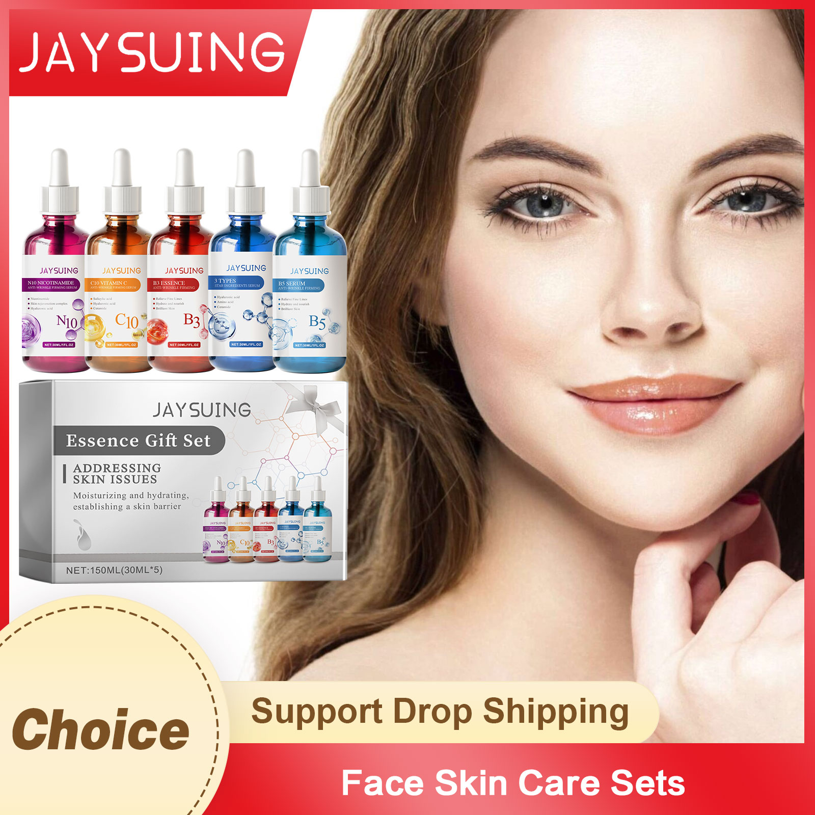 Niacinamide Pore Shrinking Essence - เซรั่มบํารุงผิวหน้าชุด 5PCS Hyaluron Acid Vitamin C