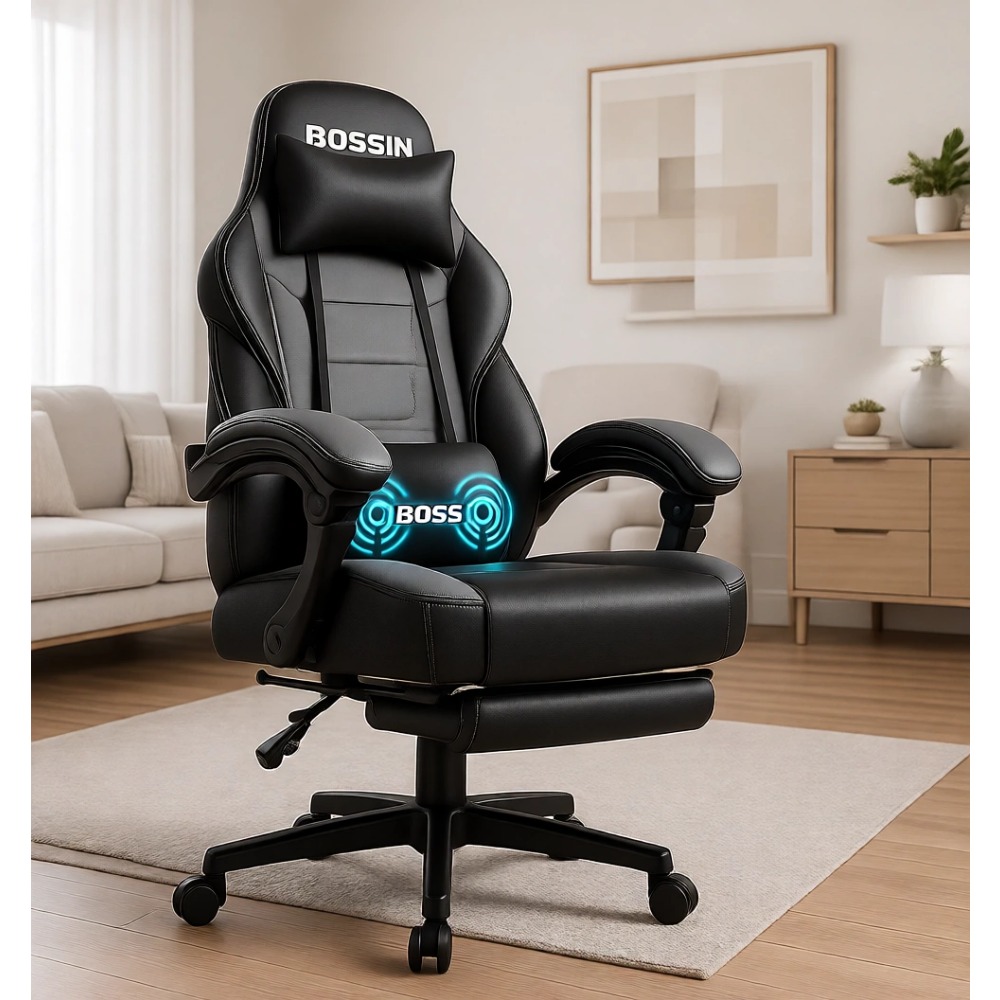 Massage - เก้าอี้เกมมิ่งสำหรับใช้งานหนักที่ออกแบบตามหลักสรีรศาสตร์ พร้อมฟังก์ชันนวด ที่พักเท้า และรองรับหลังส่วนล่าง