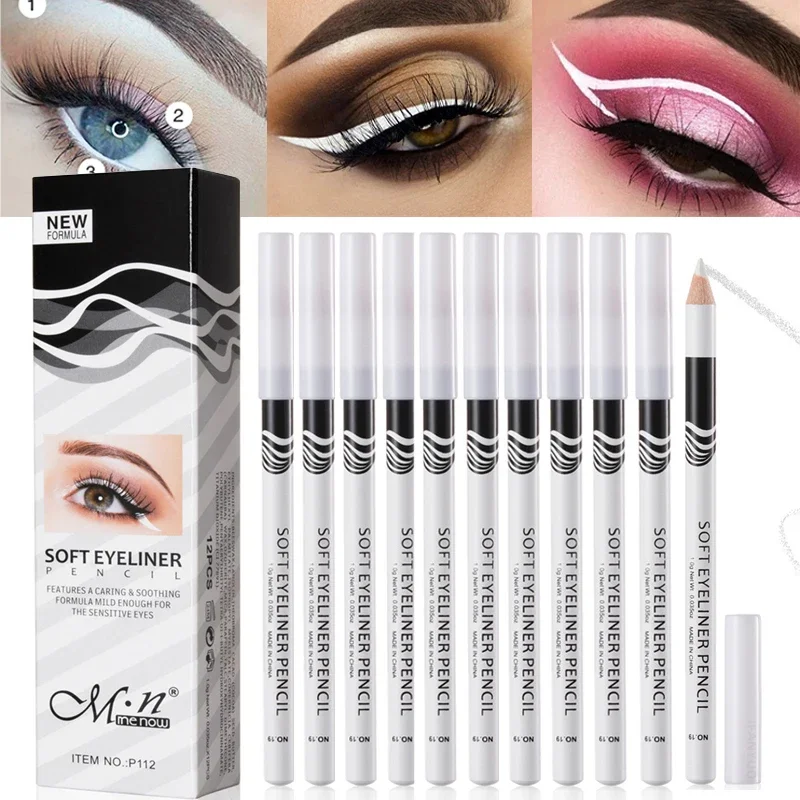 Waterproof Liquid Eyeliner Pen - 12 ชิ้นอายไลเนอร์สีขาวแต่งหน้าเรียบง่ายต่อการสวมใส่ตา Brightener Highlighter กันน้ํา Long