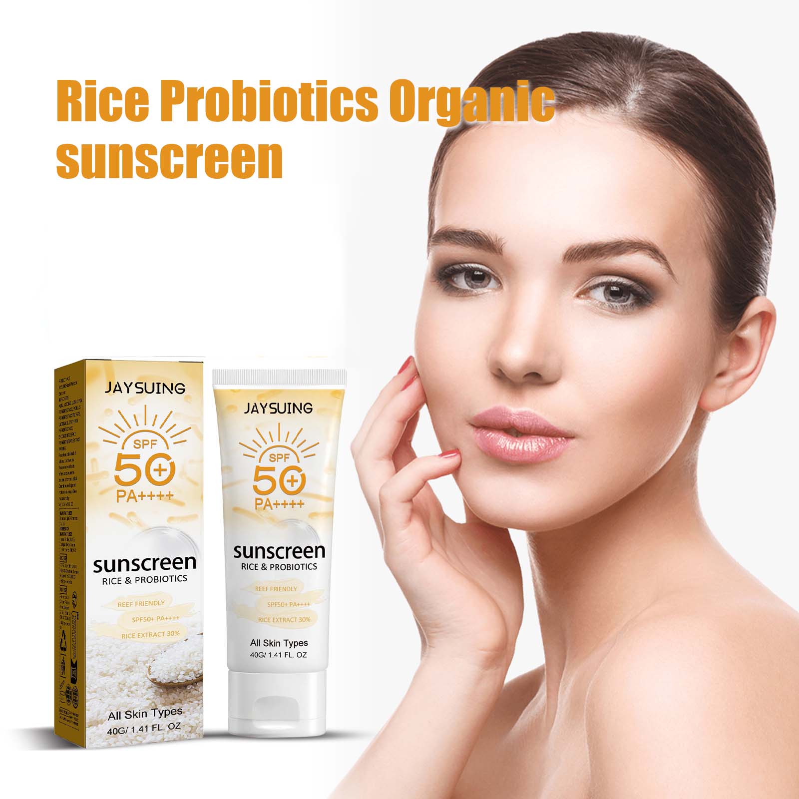 Spf 50 Waterproof Sunscreen - ครีมกันแดดข้าวออร์แกนิคโปรไบโอติก ป้องกันการเกิดผิวคล้ำ ลดความเสี่ยงการถูกแดดเผา กันน้ำ ปกป้องผิวจากแสงแดดแบบสเปกตรัมกว้าง ป้องกันรังสียูวี