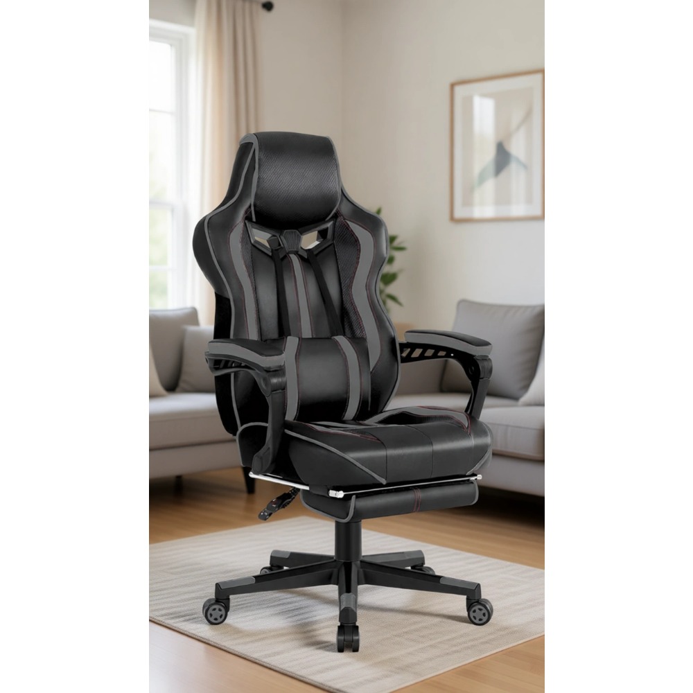 Massage - เก้าอี้เกมมิ่งปรับเอนได้ตามหลักสรีรศาสตร์พร้อมที่วางเท้าและระบบนวดสำหรับผู้ใหญ่